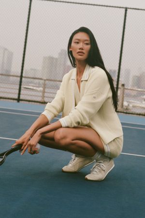 Tennis Club Sweater Knit Cardigan - Oatmeal/White