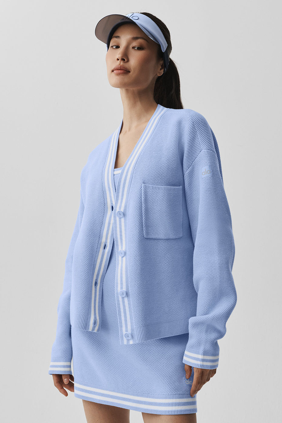 Tennis Club Sweater Knit Cardigan - Light Provence Blue/White - Image 3