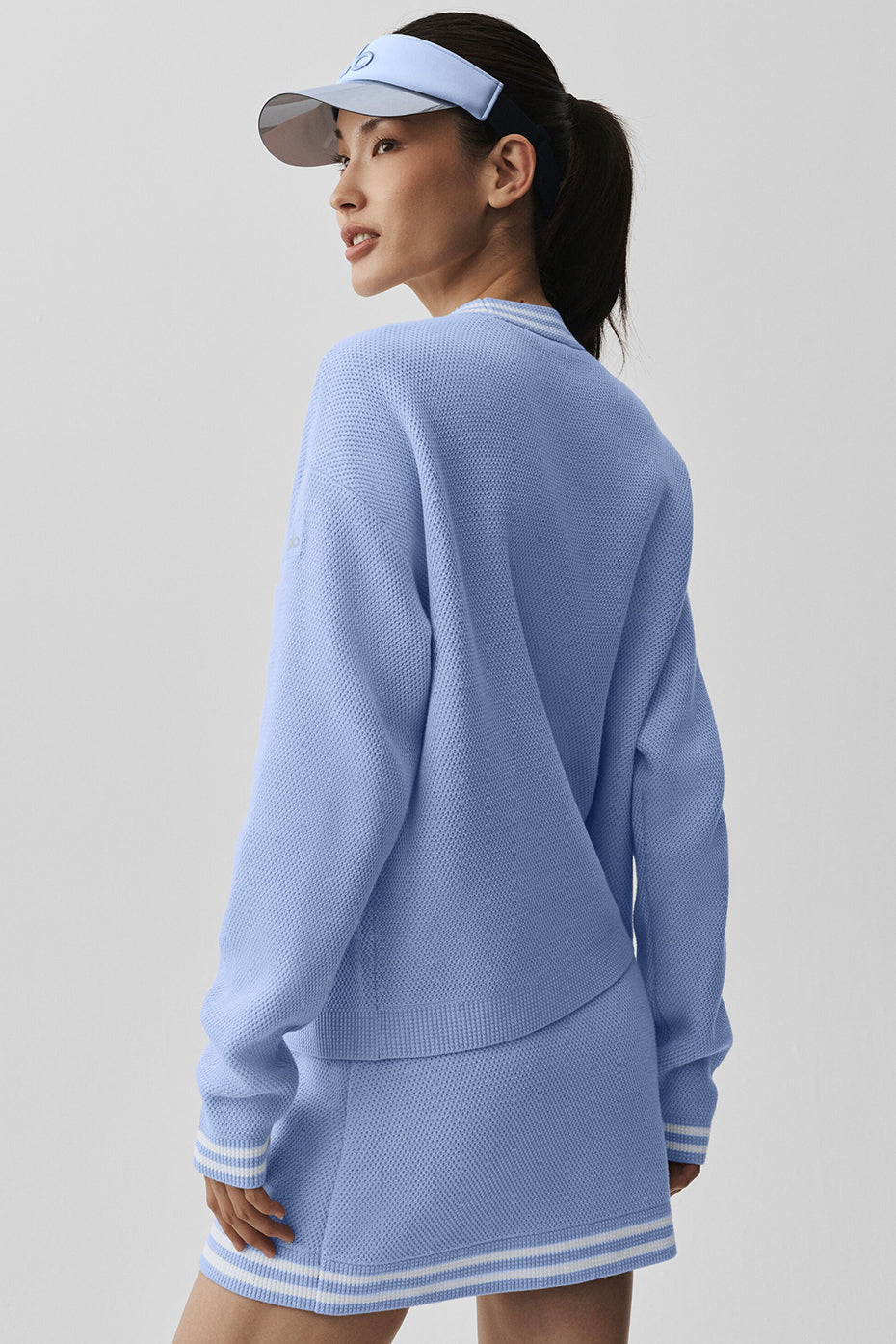 Tennis Club Sweater Knit Cardigan - Light Provence Blue/White - Image 2