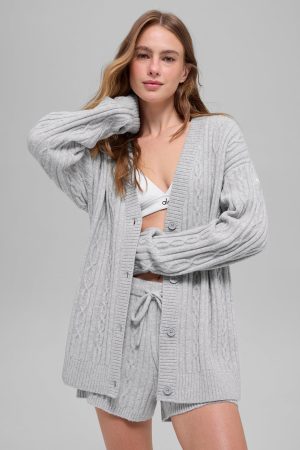 Cable Knit Winter Bliss Cardigan - Athletic Heather Grey