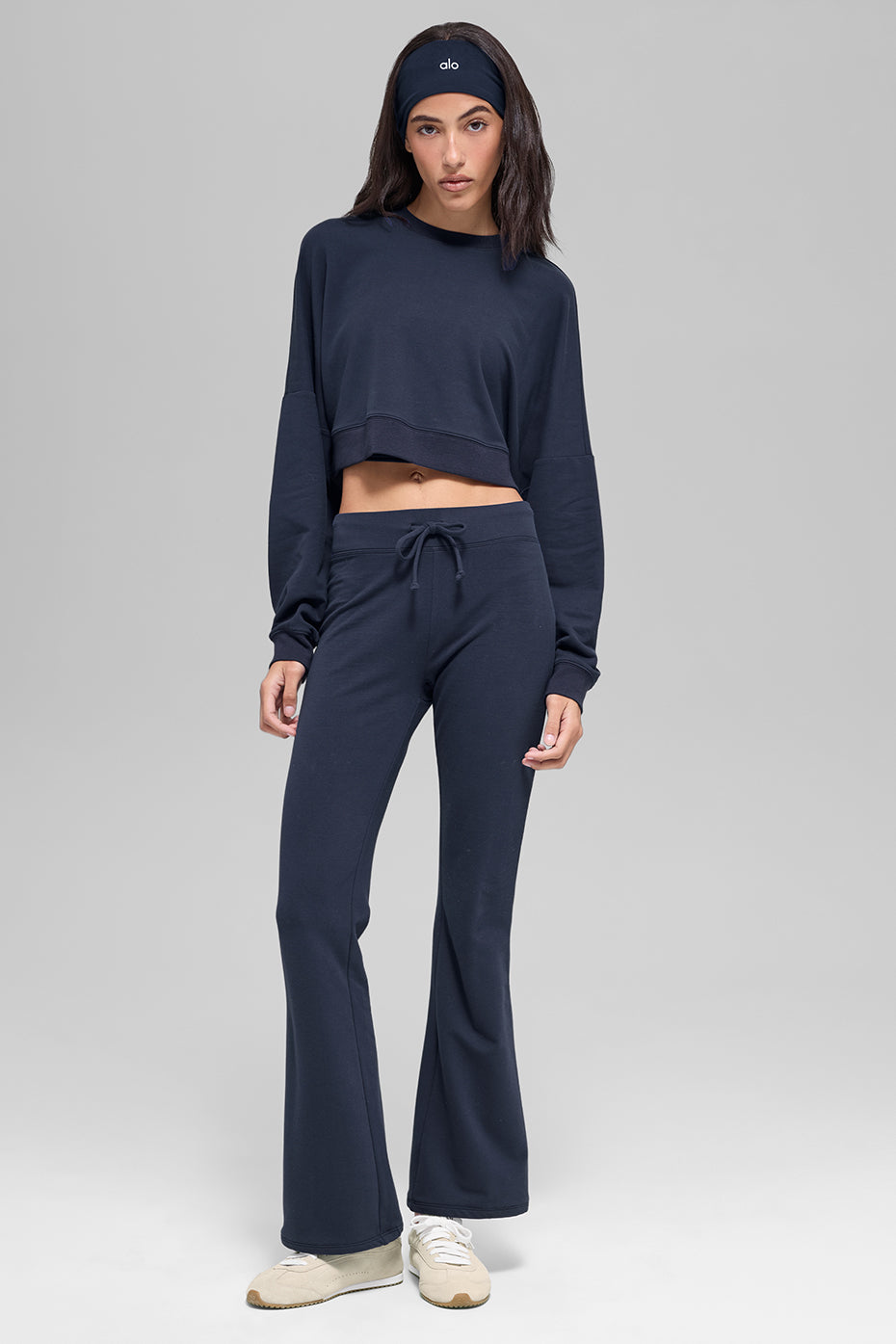 Cropped Sway Crew Neck Pullover - Navy - Image 6