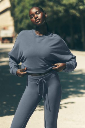 Cropped Sway Crew Neck Pullover - Bluestone