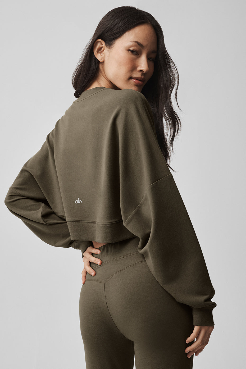 Cropped Sway Crew Neck Pullover - Olive Tree - Image 2