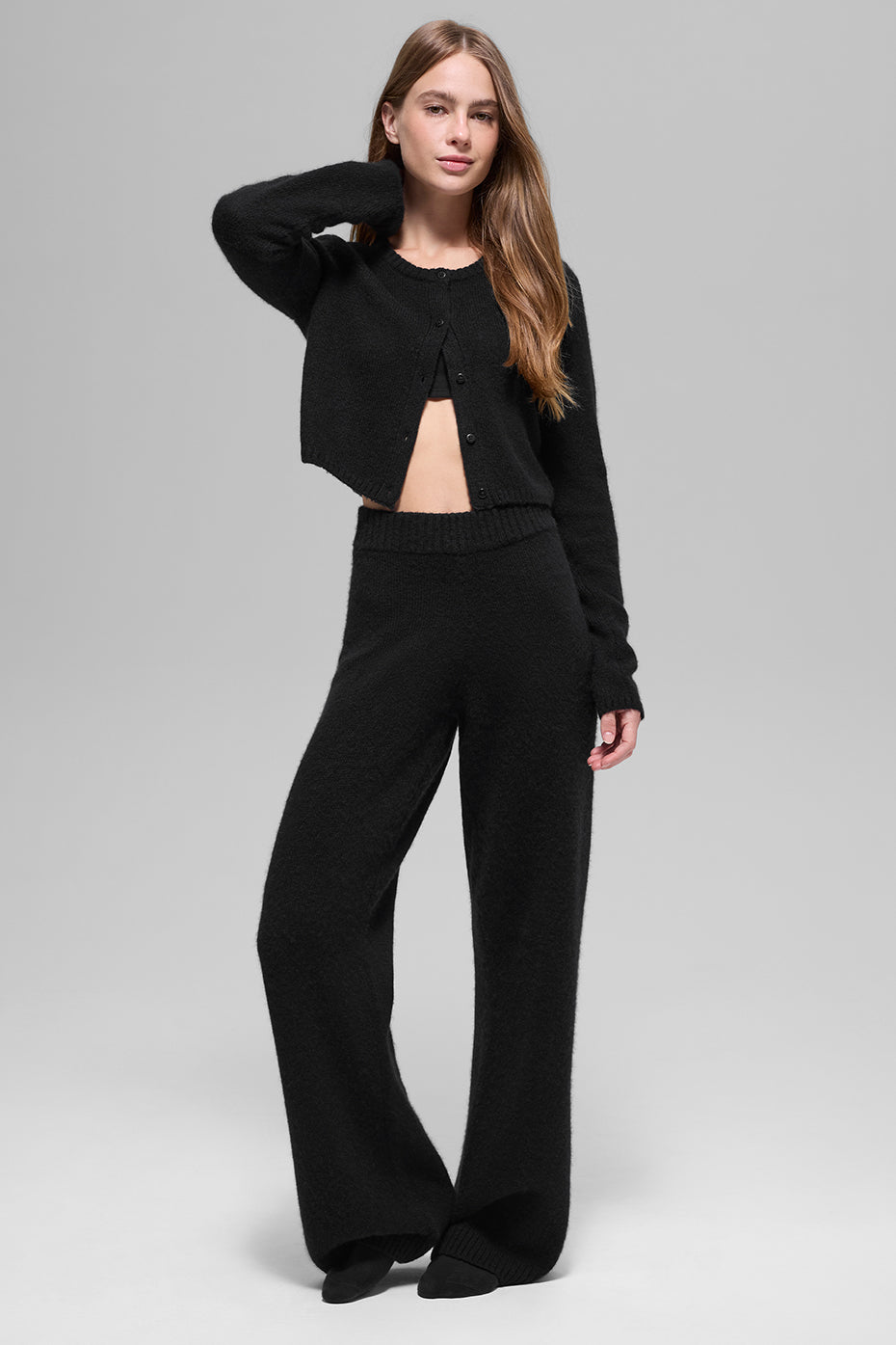 Wool Cashmere New Class Cropped Cardigan - Black - Image 4