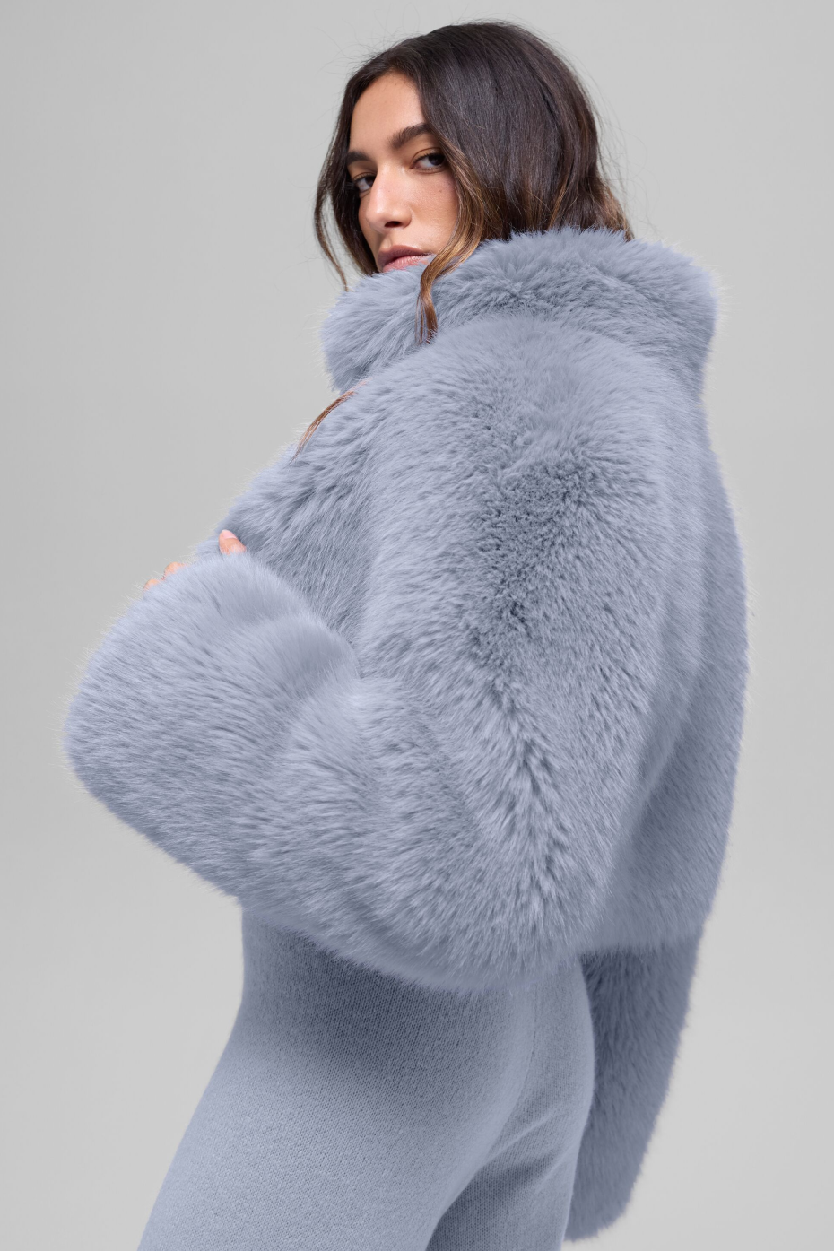 Opulent Faux Fur Cropped Jacket - Winter Frost - Image 3