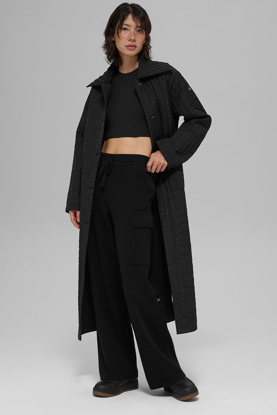 Quilted Skyline Long Coat - Black - Image 5