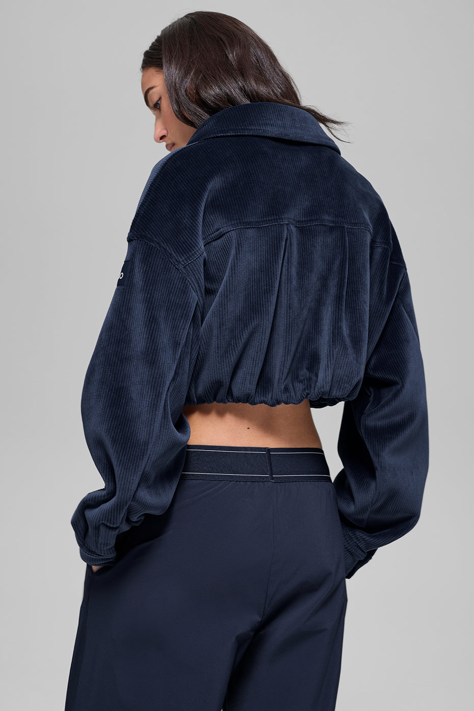 Ribbed Velour Cropped Mountain Side Jacket - Navy - Image 3