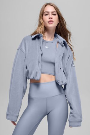 Ribbed Velour Cropped Mountain Side Jacket - Winter Frost