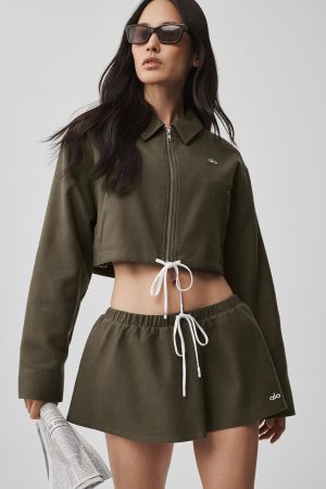 Cropped Fan Favorite Full Zip Jacket - Olive Tree