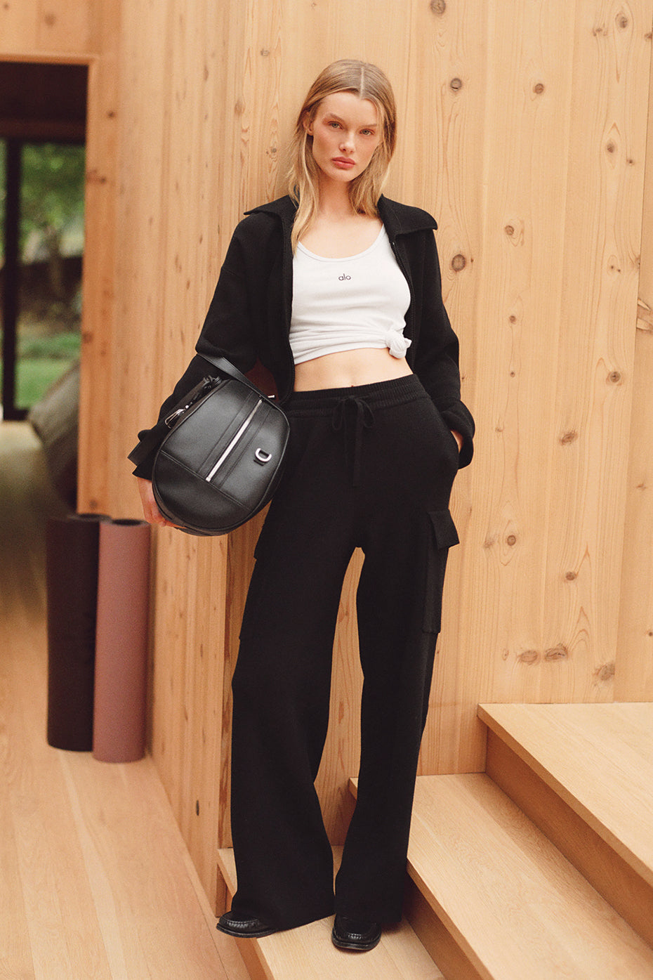 Scholar Knit High-Waist Cargo Pant - Black