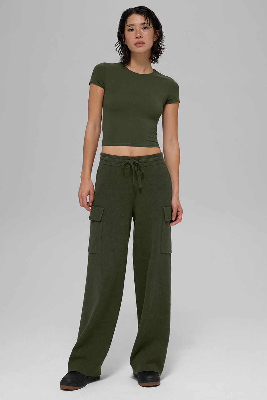 Scholar Knit High-Waist Cargo Pant - Green Olive - Image 4