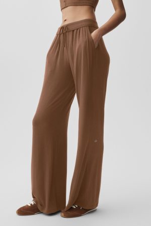 Semi-Sheer Delicate Lounge Flare Pant - Sun Kissed Brown
