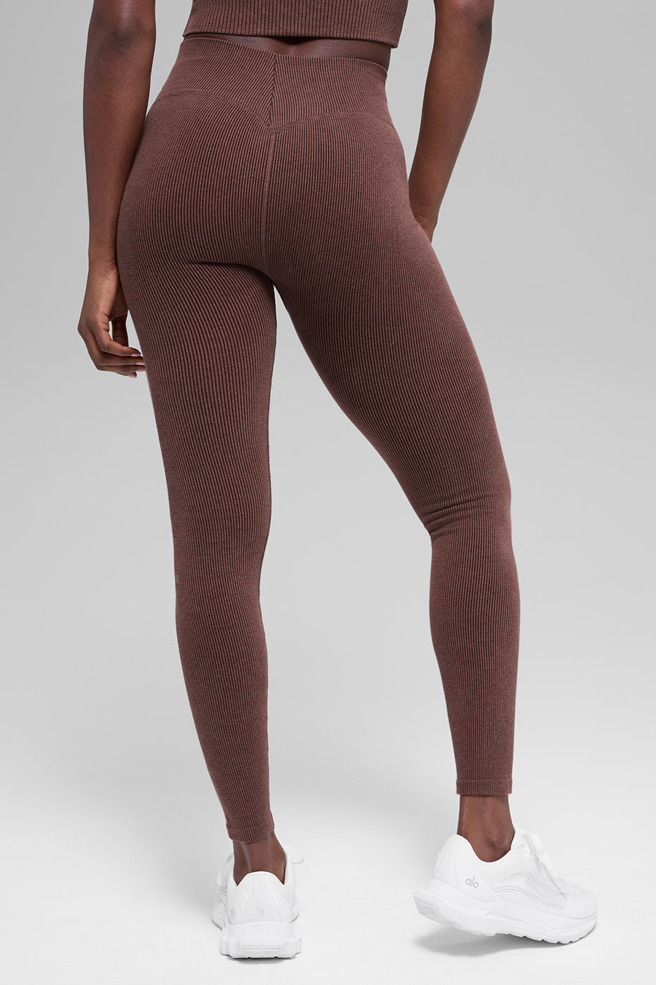 Seamless High-Waist Two Tone Rib Legging - Brownstone Heather - Image 3