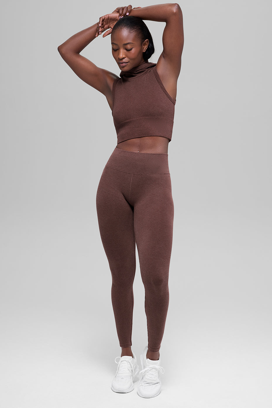 Seamless High-Waist Two Tone Rib Legging - Brownstone Heather - Image 5