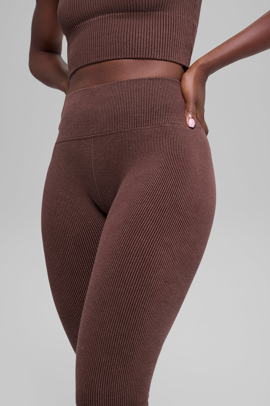 Seamless High-Waist Two Tone Rib Legging - Brownstone Heather - Image 2