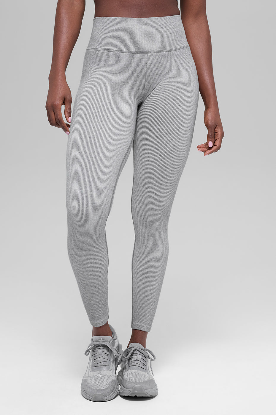 Seamless High-Waist Two Tone Rib Legging - Light Misty Grey Heather - Image 2