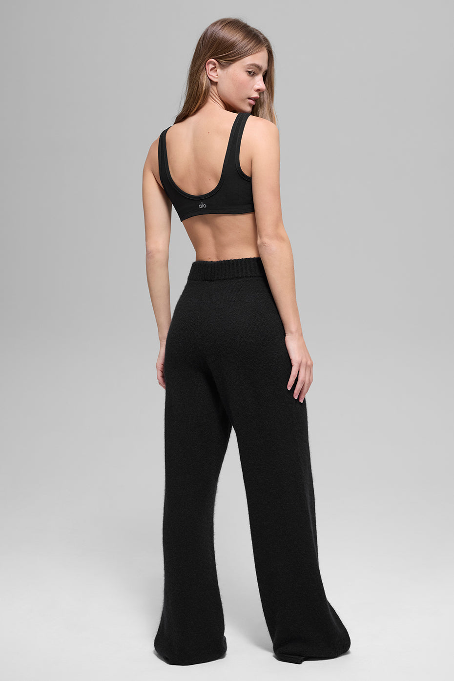 Wool Cashmere High-Waist New Class Wide Leg Pant - Black - Image 3