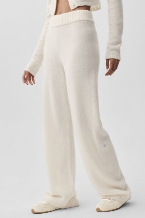 Wool Cashmere High-Waist New Class Wide Leg Pant - Ivory