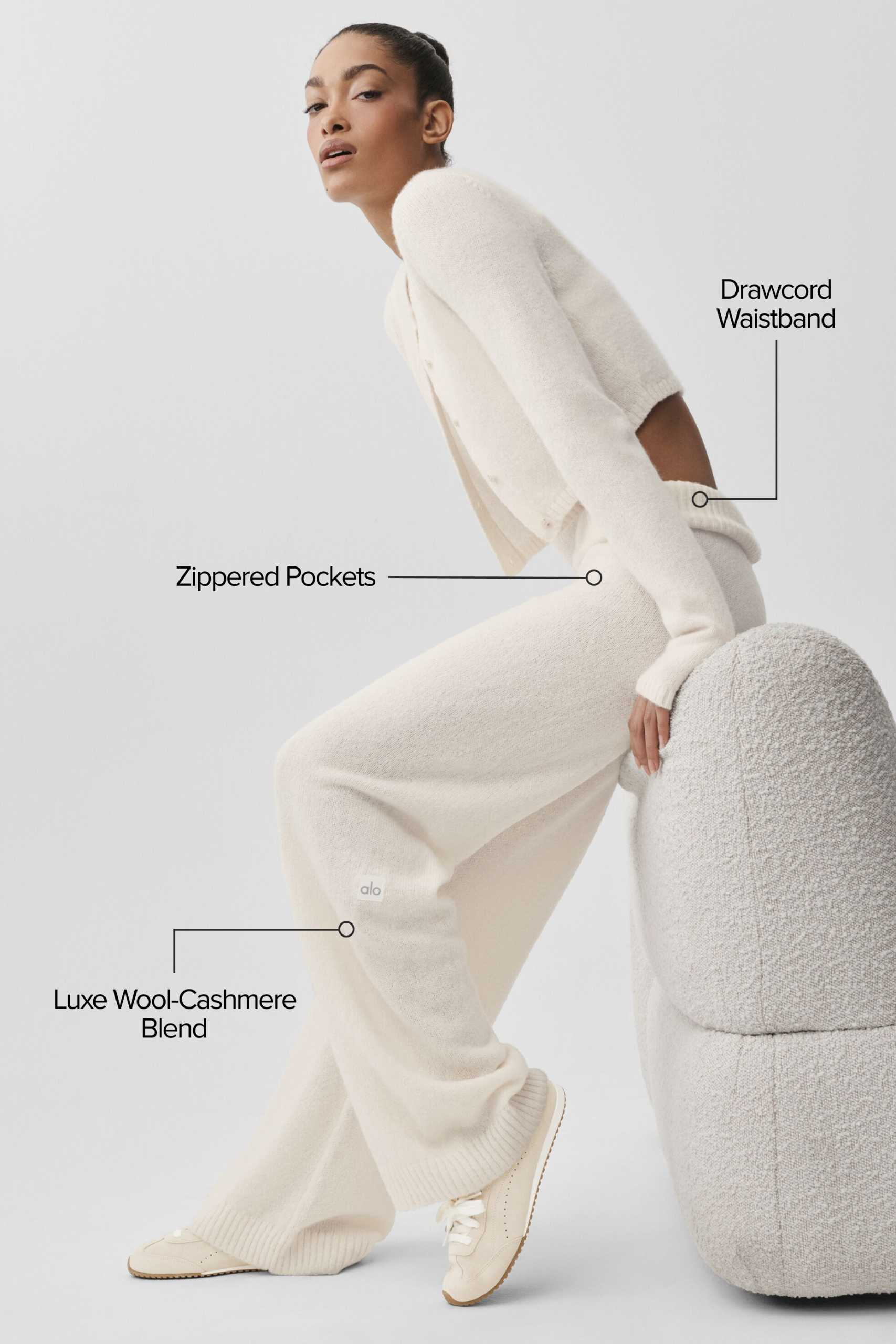 Wool Cashmere High-Waist New Class Wide Leg Pant - Ivory - Image 2