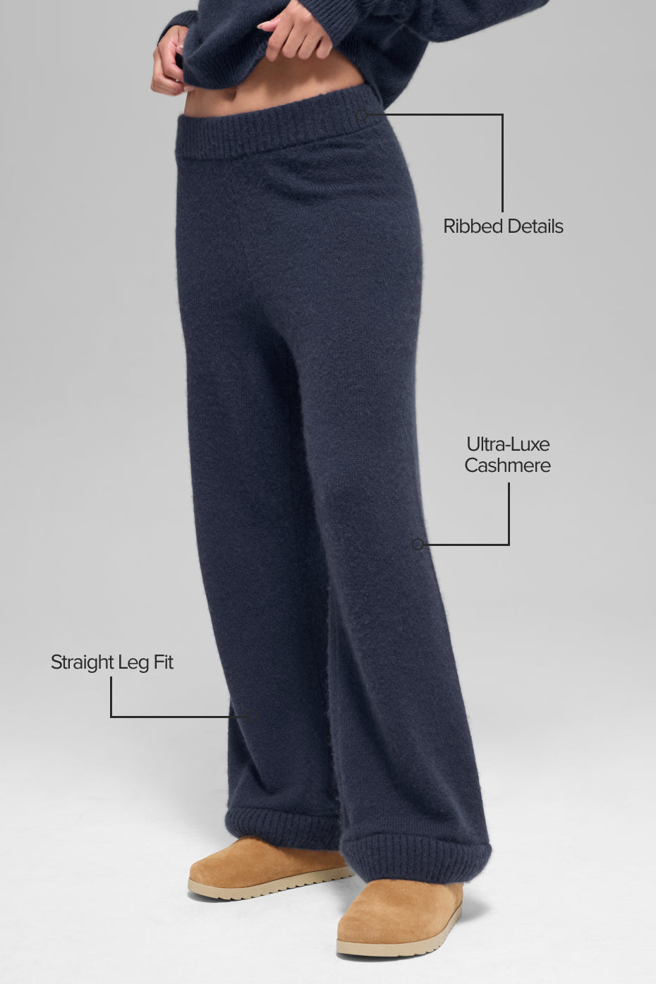 Wool Cashmere High-Waist New Class Wide Leg Pant - Navy - Image 2