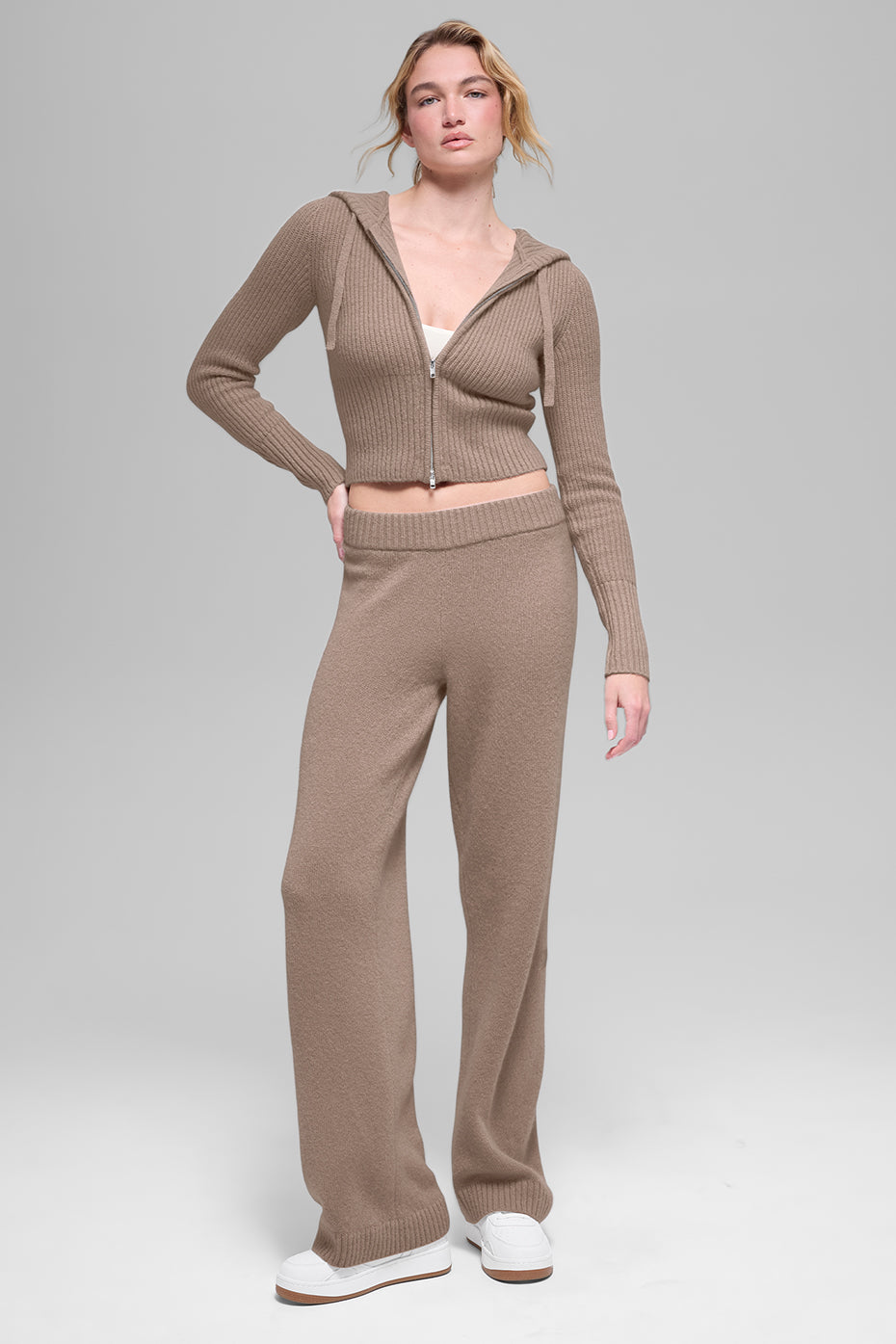 Wool Cashmere High-Waist New Class Wide Leg Pant - Chai Latte - Image 4