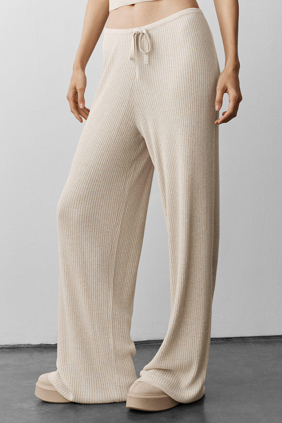 Sweater Knit Mid-Rise Unwind Wide Leg Pant - Oatmeal Heather - Image 2