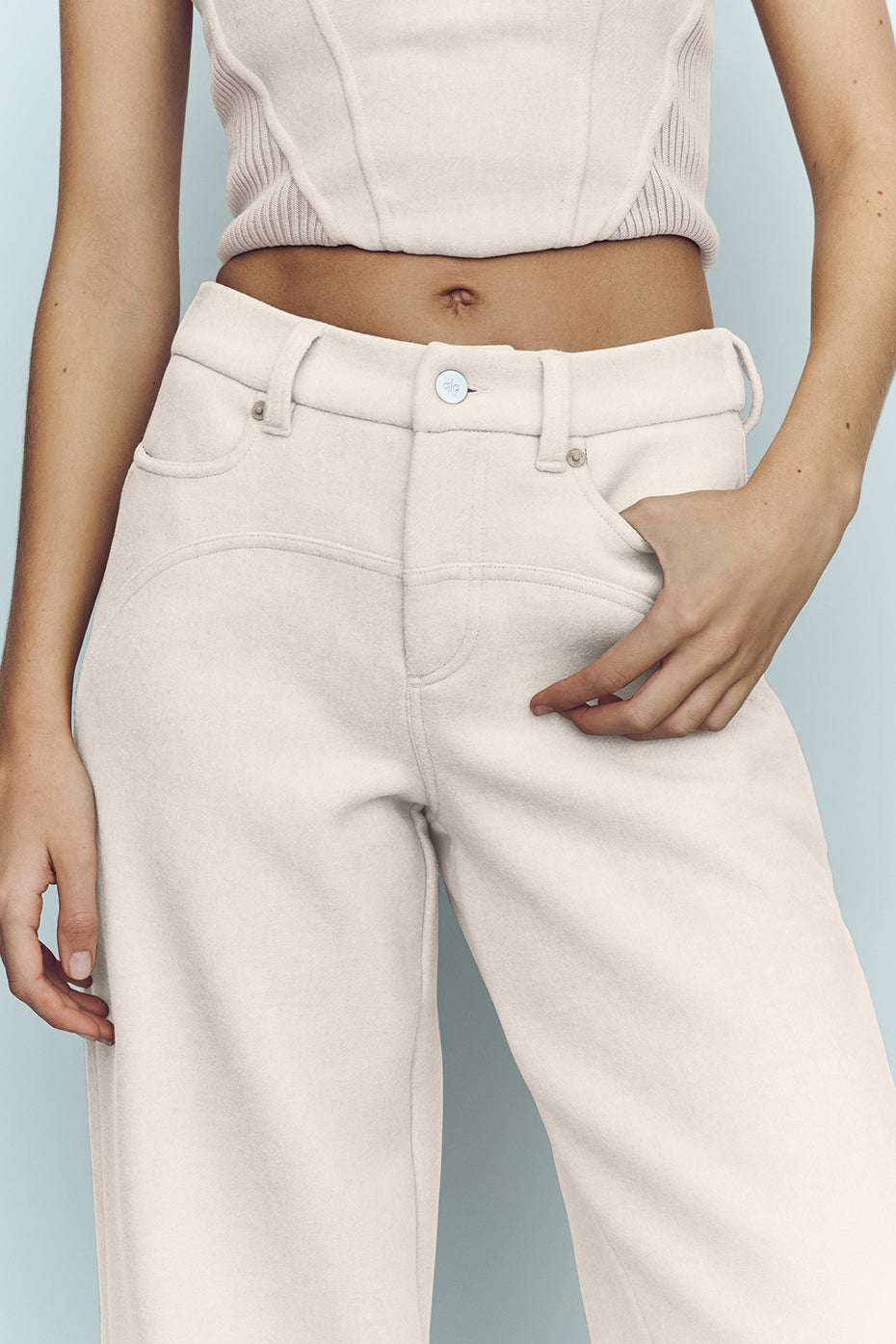 Wool Blend Nightcap Wide Leg Pant - Cafe Au Lait - Image 3
