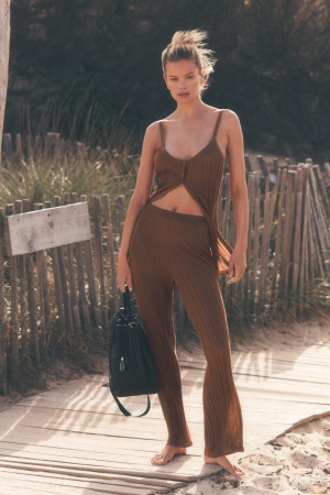 Sweater High-Waist Sunlit Straight Leg Pant - Sun Kissed Brown