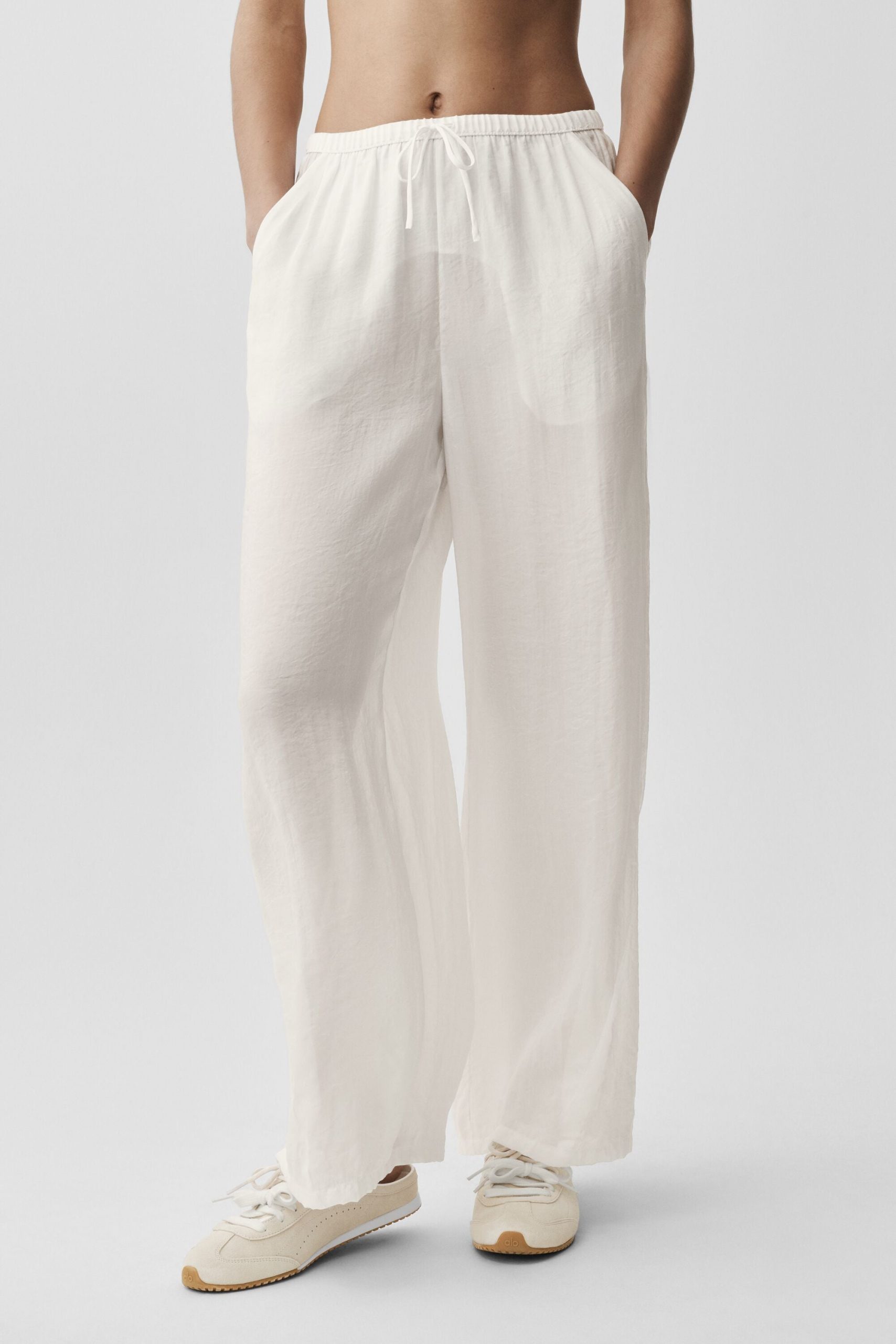 Semi-Sheer Golden Hour High-Waist Straight Leg Pant - Ivory - Image 3
