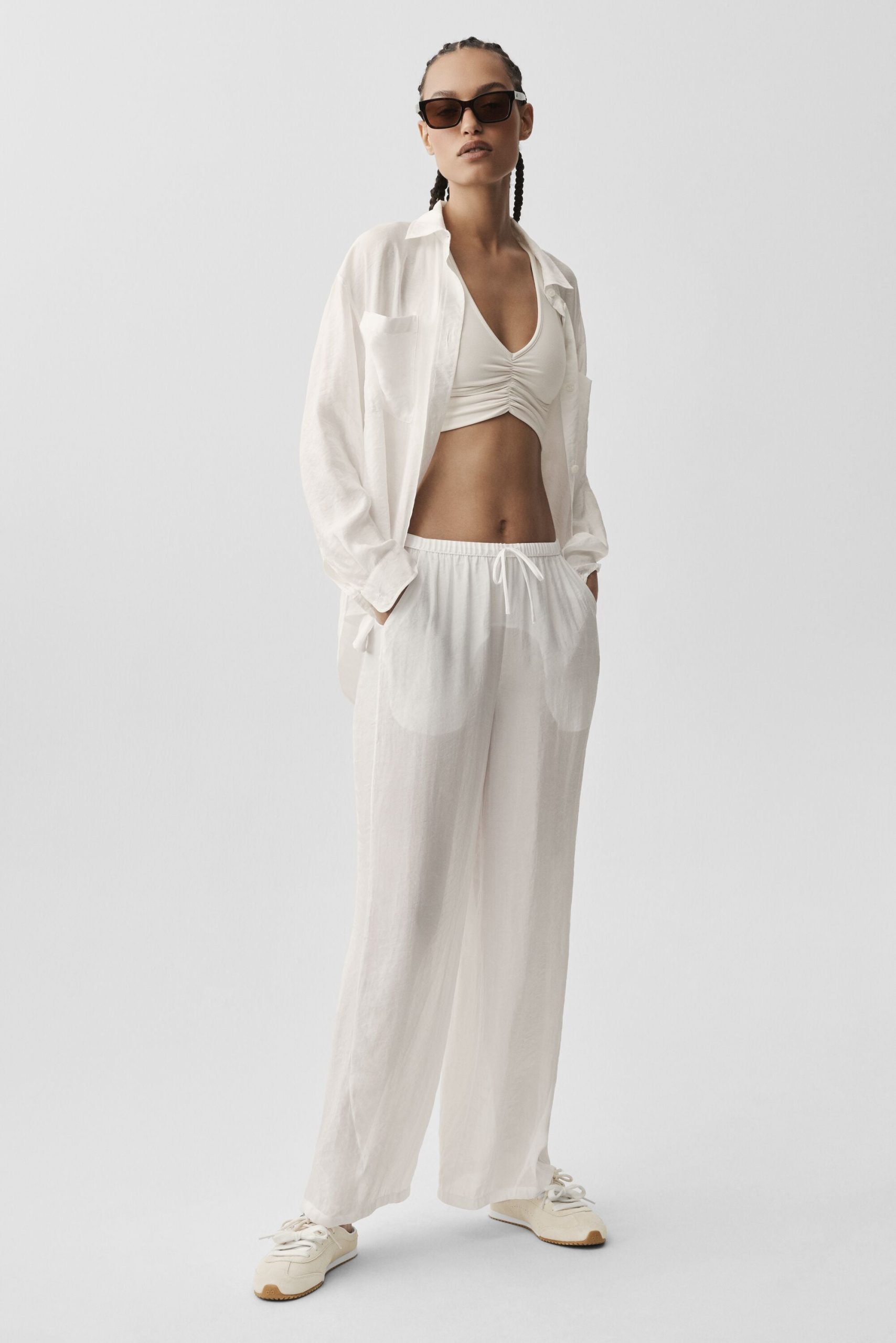 Semi-Sheer Golden Hour High-Waist Straight Leg Pant - Ivory - Image 5