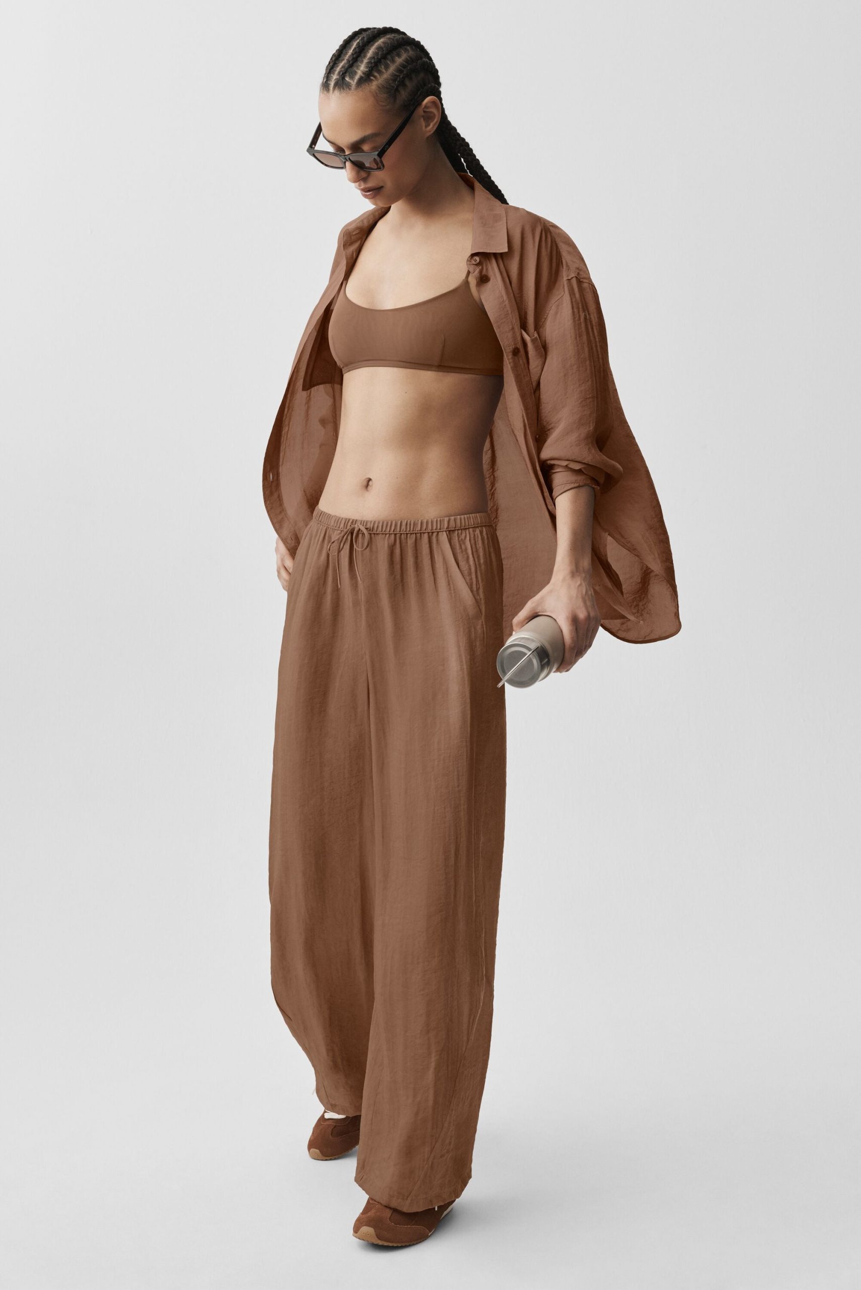 Semi-Sheer Golden Hour High-Waist Straight Leg Pant - Sun Kissed Brown - Image 5