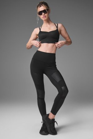 High-Waist Moto Legging - Black/Black Glossy