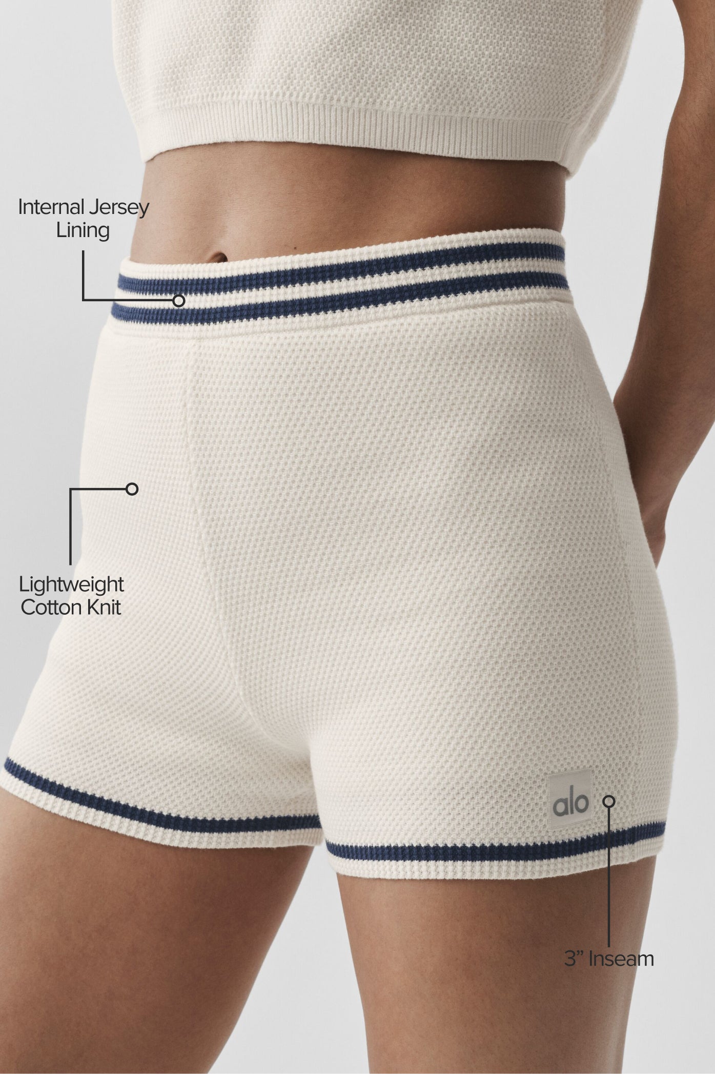 Tennis Club Sweater Knit Hot Short - Ivory/Navy - Image 2