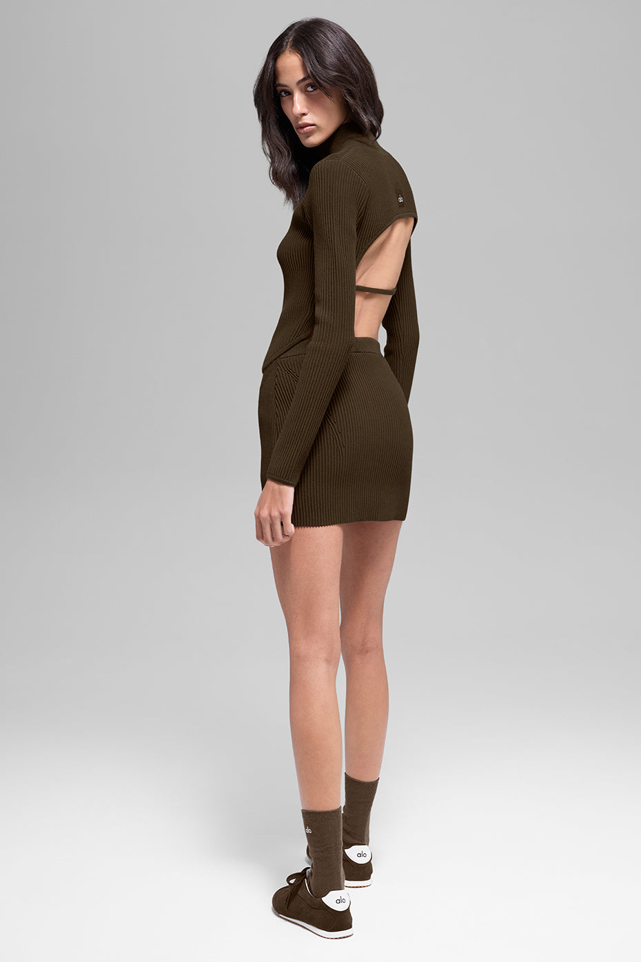 Denim Knit High-Waist Skirt - Espresso/Black - Image 4