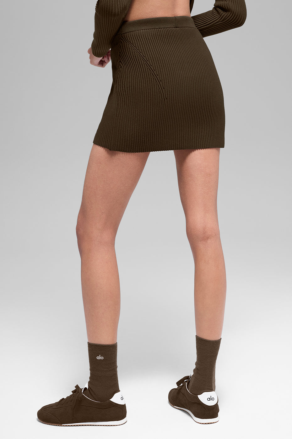Denim Knit High-Waist Skirt - Espresso/Black - Image 3