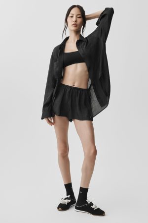 Semi-Sheer Golden Hour Mid-Rise Short - Black