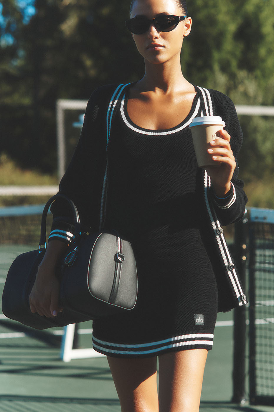 Tennis Club Sweater Knit Dress - Black/Ivory