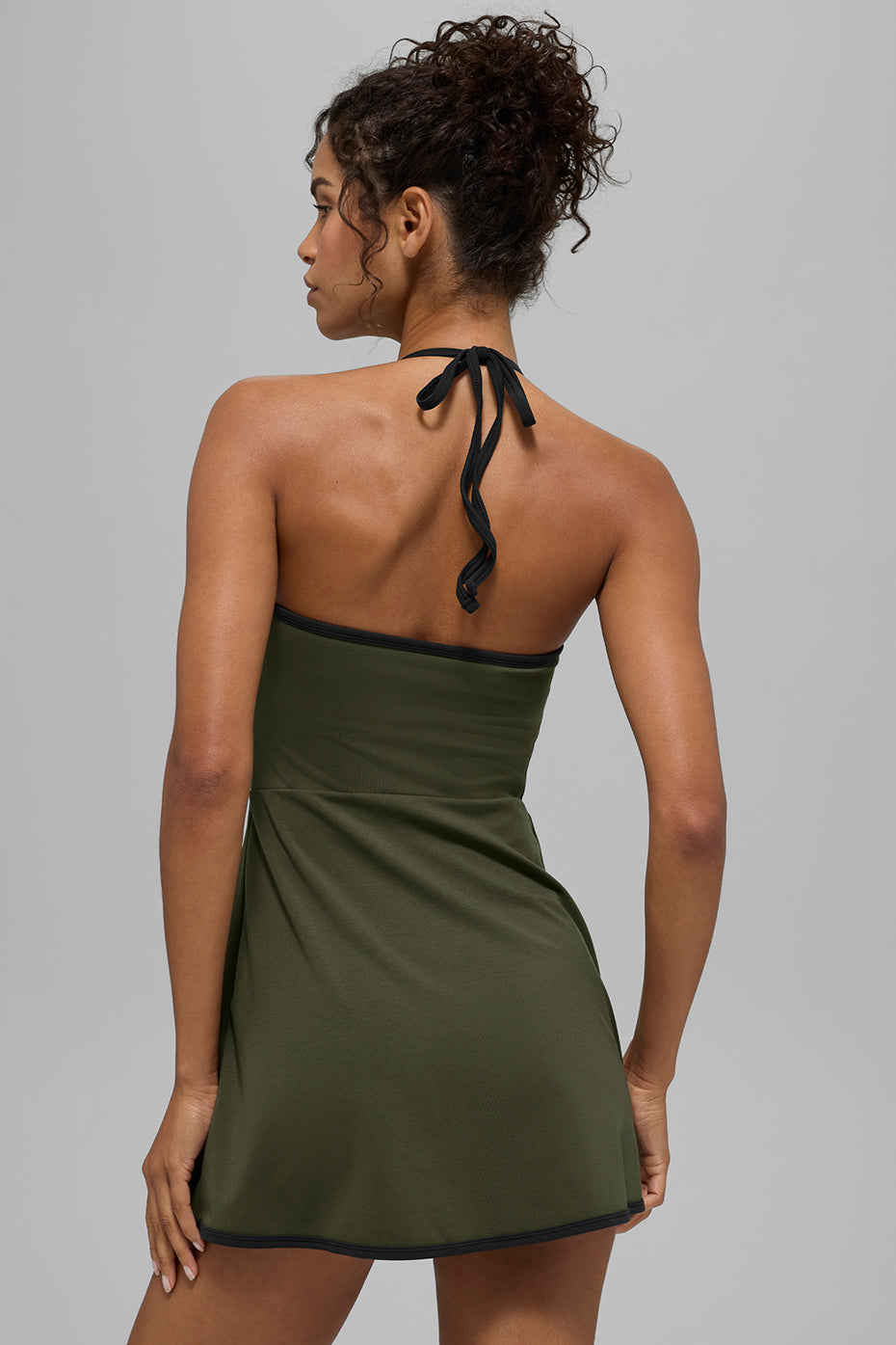 ALO Softsculpt Halter Tennis Dress - Green Olive/Black - Image 3