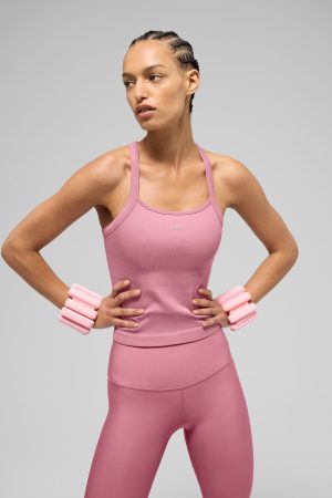 Seamless Ribbed Favorite Full Length Bra Tank - Pink Wild Rose