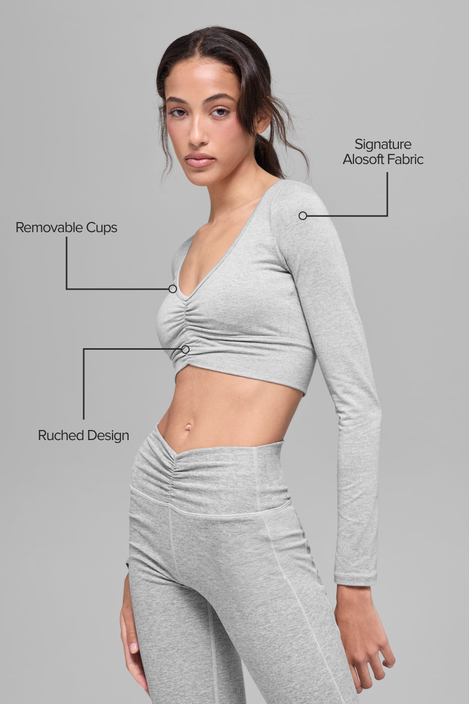 Alosoft Intuition Long Sleeve Bra - Athletic Heather Grey - Image 2